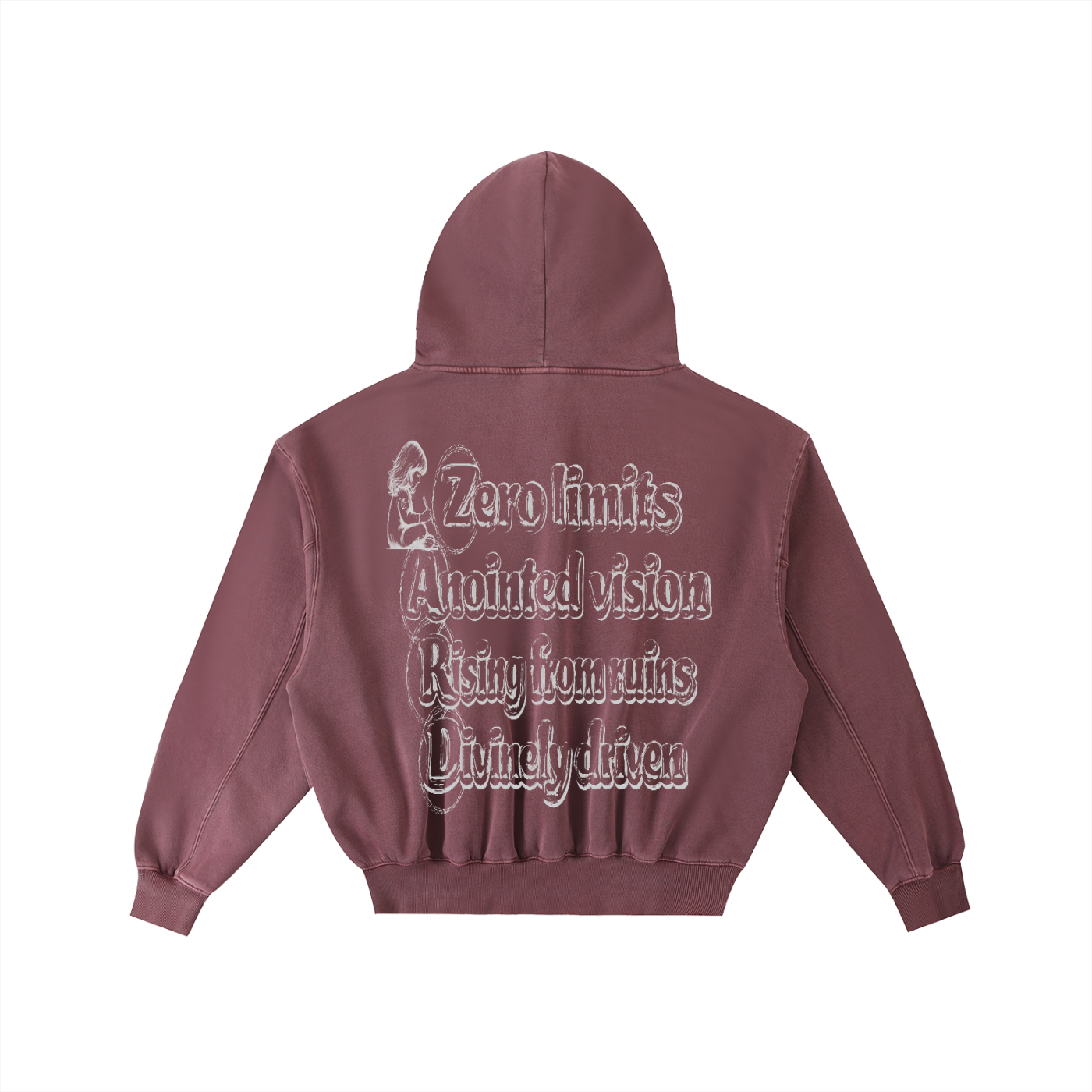 “Sketch”Frayed Enzyme Washed Fleece Hoodie