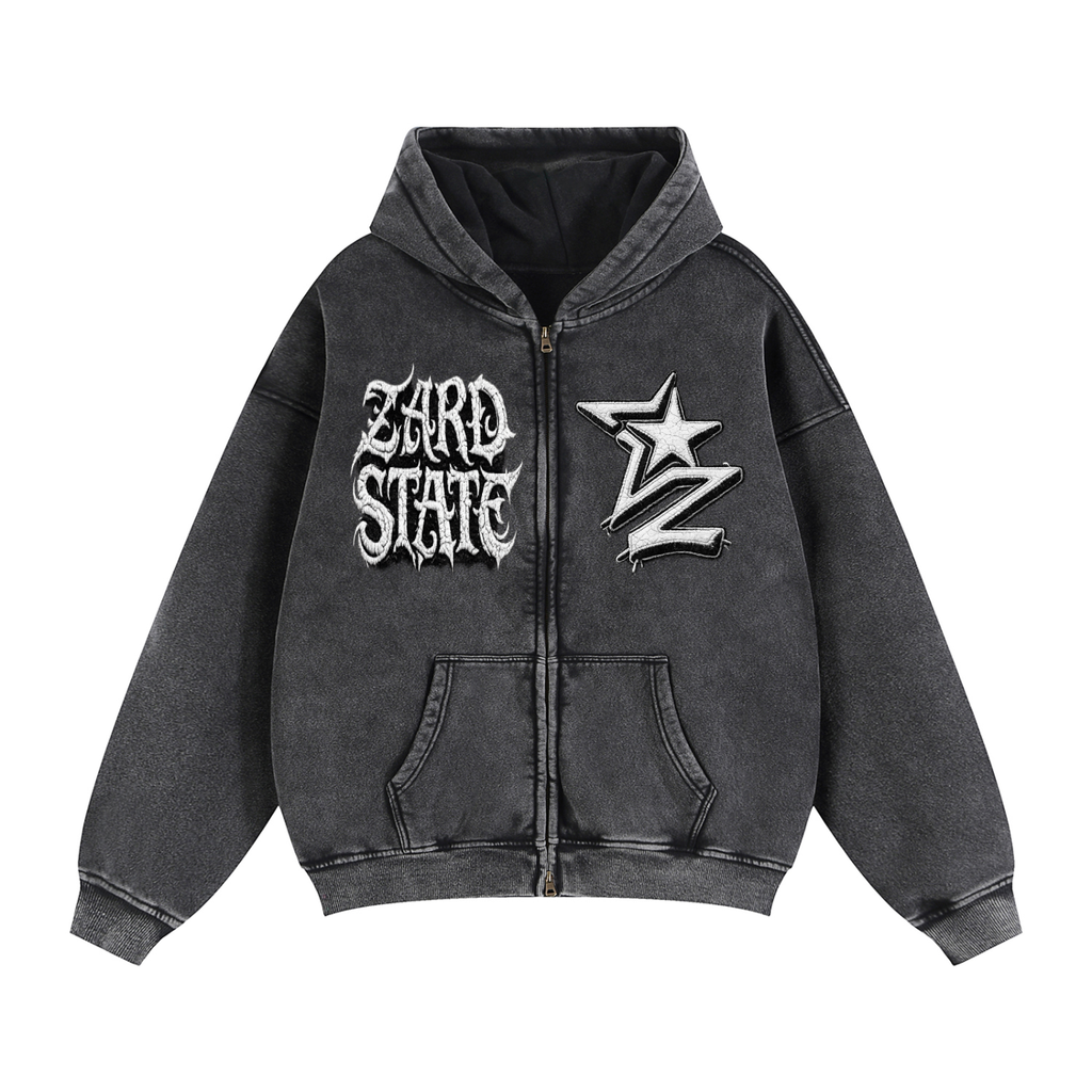 “Zard State” Snow-Washed Boxy Hoodie