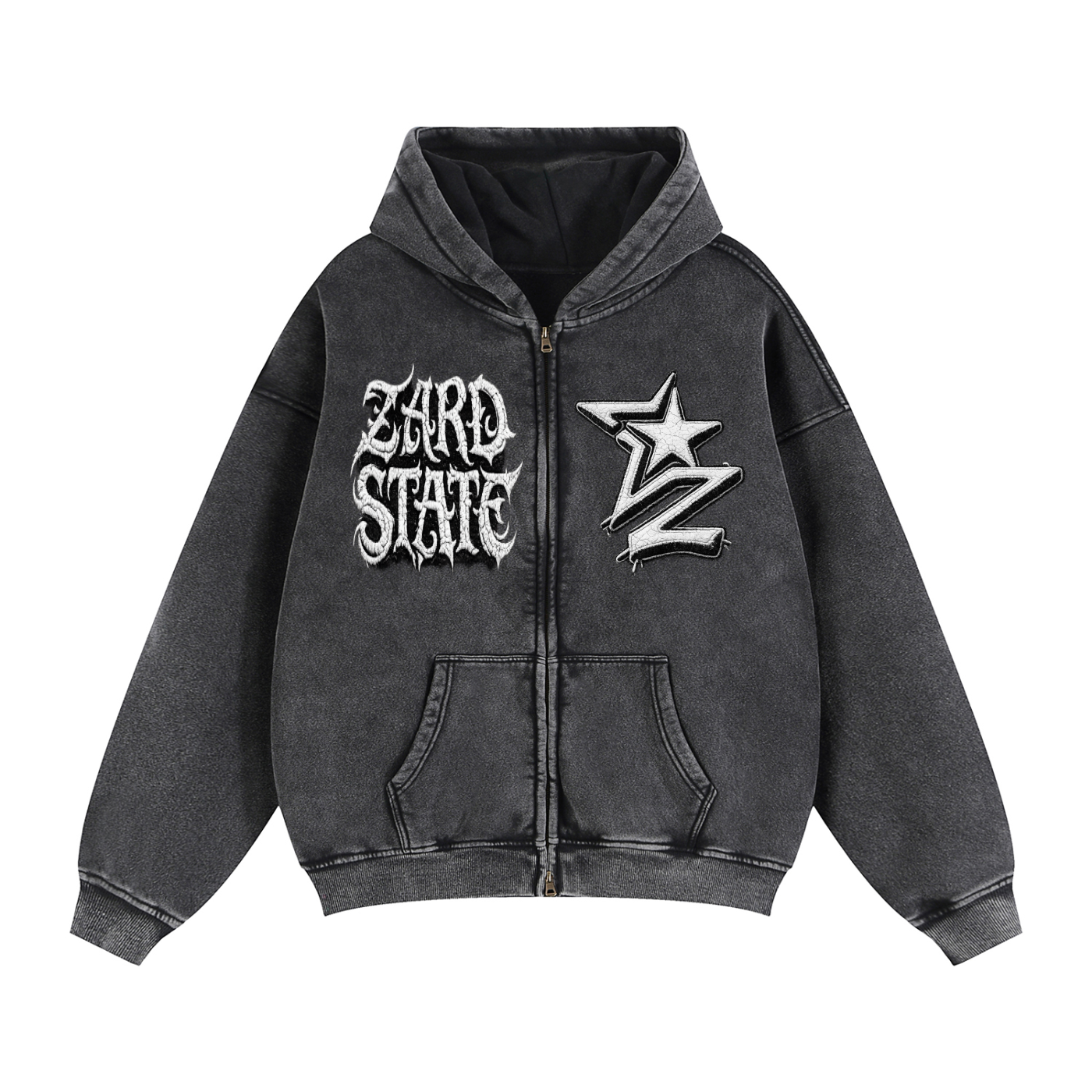 “Zard State” Snow-Washed Boxy Hoodie