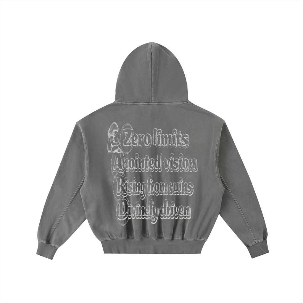 “Sketch”Frayed Enzyme Washed Fleece Hoodie