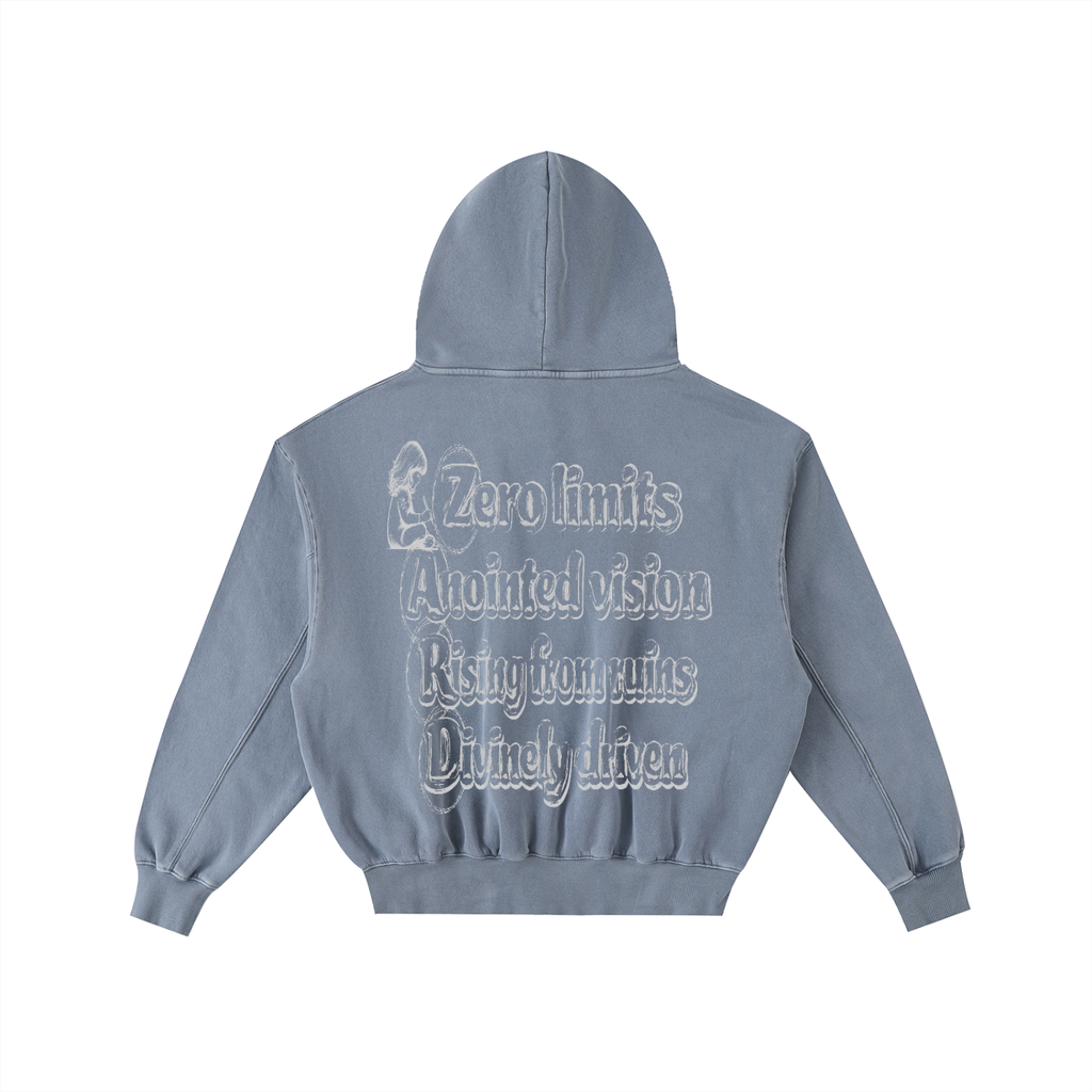 “Sketch”Frayed Enzyme Washed Fleece Hoodie