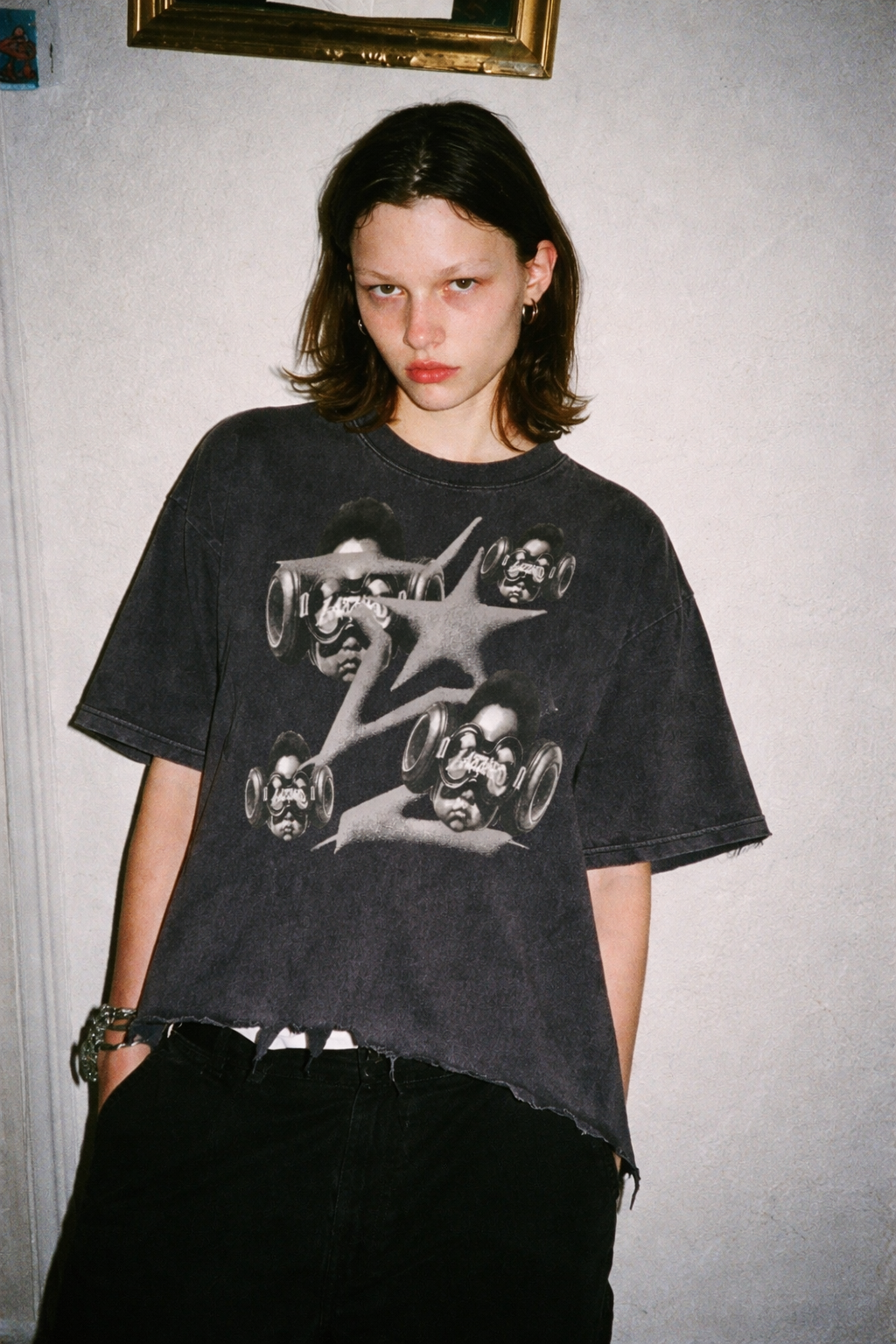“No Signal” Vintage Wash Boxy Distressed Hem Tee