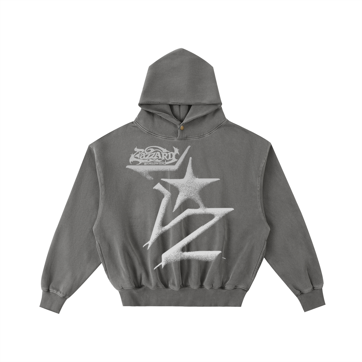 “Sketch”Frayed Enzyme Washed Fleece Hoodie