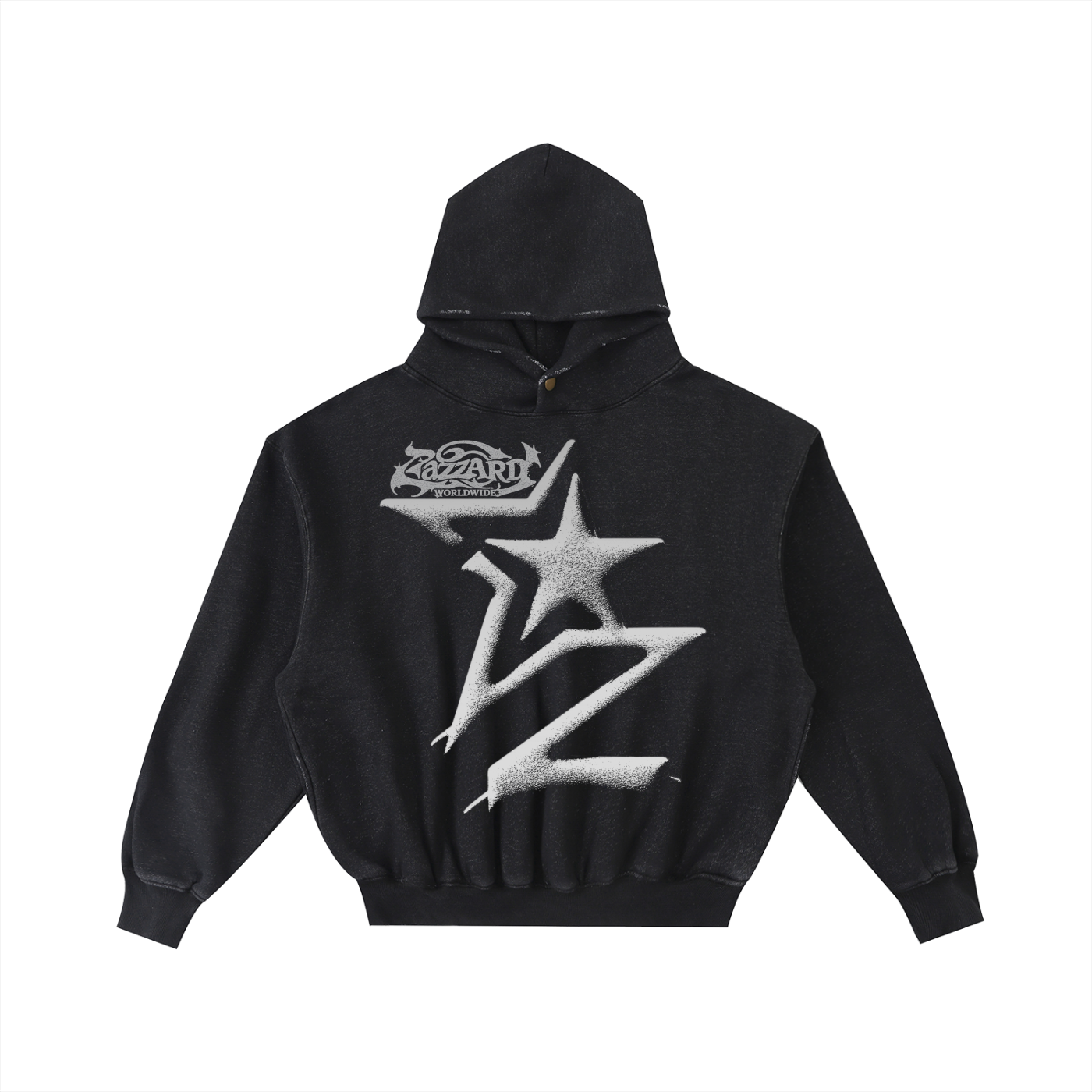 “Sketch”Frayed Enzyme Washed Fleece Hoodie