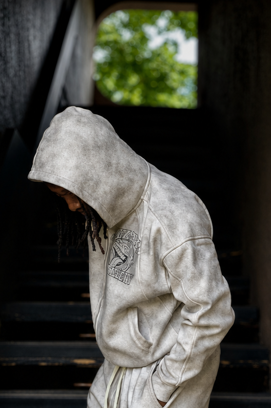 Dirty Washed Zip-Up Fleece Hoodie