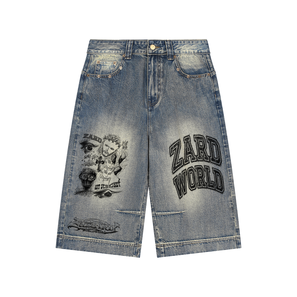 Vintage Wash Baggy Denim Shorts