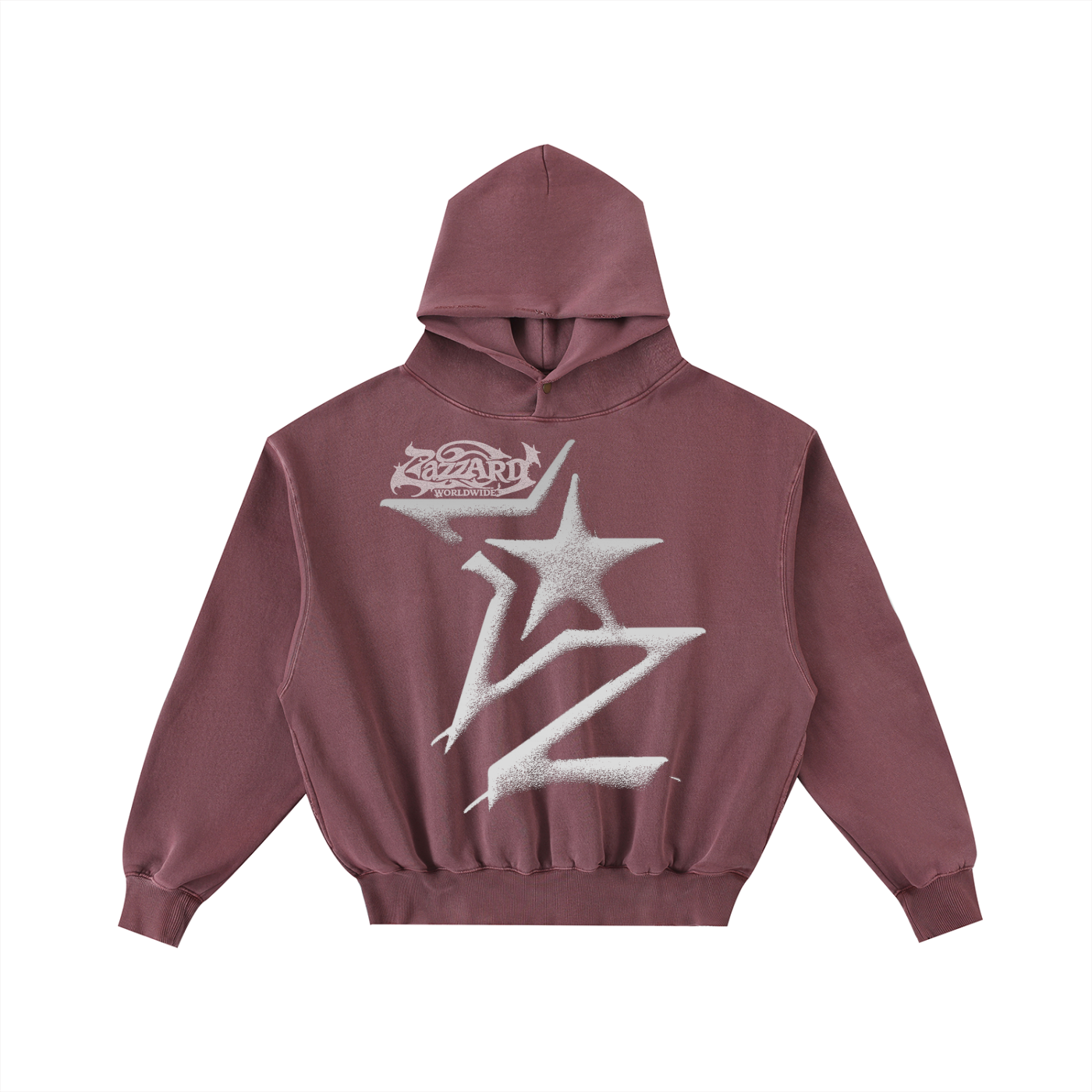 “Sketch”Frayed Enzyme Washed Fleece Hoodie