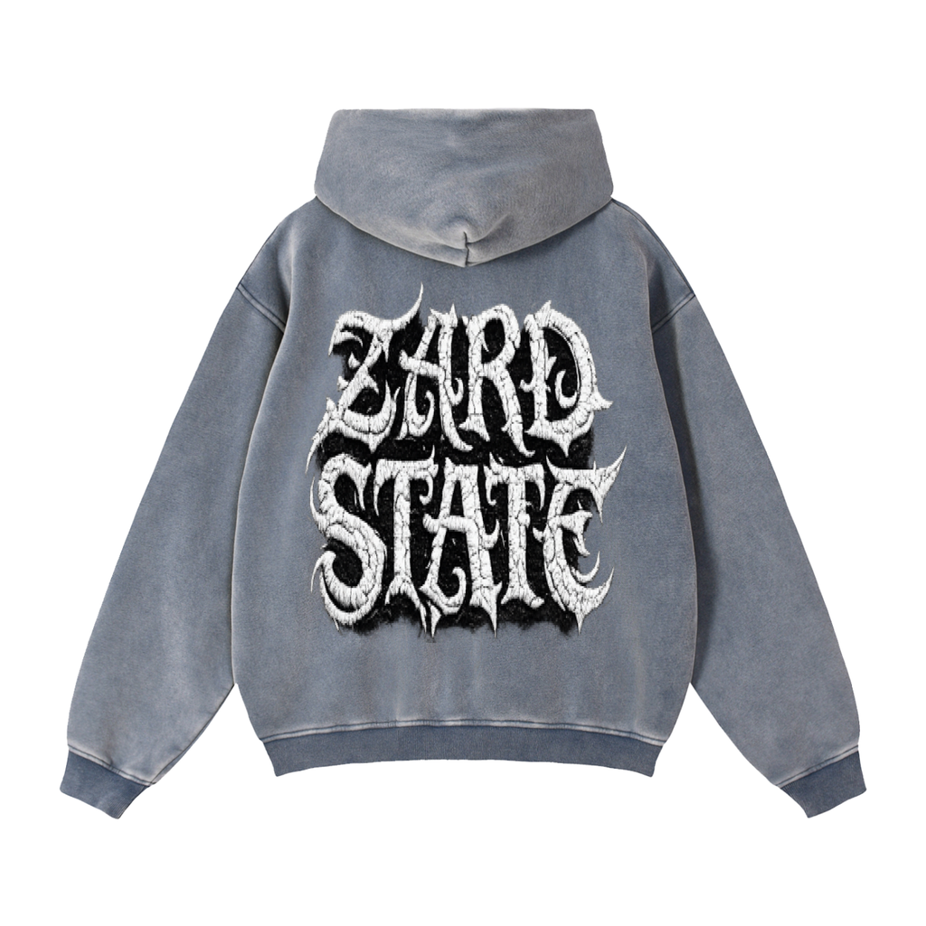 “Zard State” Snow-Washed Boxy Hoodie