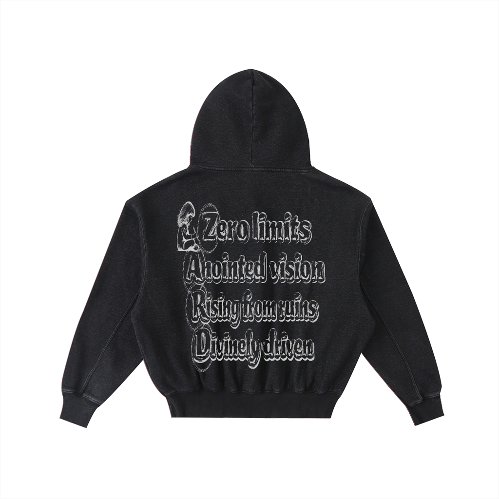 “Sketch”Frayed Enzyme Washed Fleece Hoodie